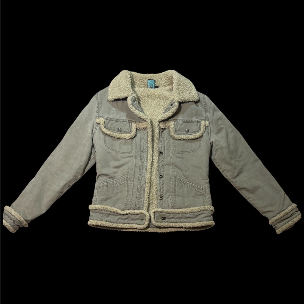 Women's Light Gray Jean Jacket with Cream Faux Shearling Trim Fluff